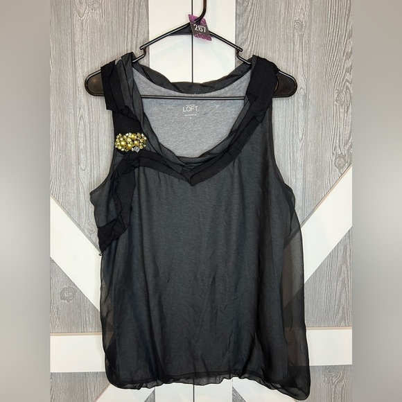267. Ann Taylor Loft Womens Black Sleeveless Round Neck Beaded Tank Top Size M - Picture 6 of 7